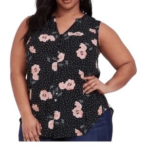 Torrid Harper Floral Polka Dot Sleeveless Blouse 3X Black Peach Tiny Flaw